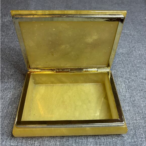 Vintage Genuine Himark Yellow ALABASTER TRINKET BOX Made In Italy roses - Picture 6 of 9